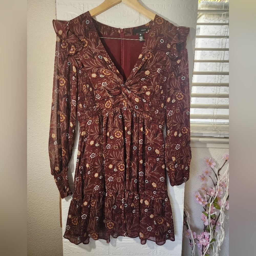 AQUA Floral V-Neck Mini Dress - XS - Bloomingdale's Exclusive - Like New - Picture 11 of 11